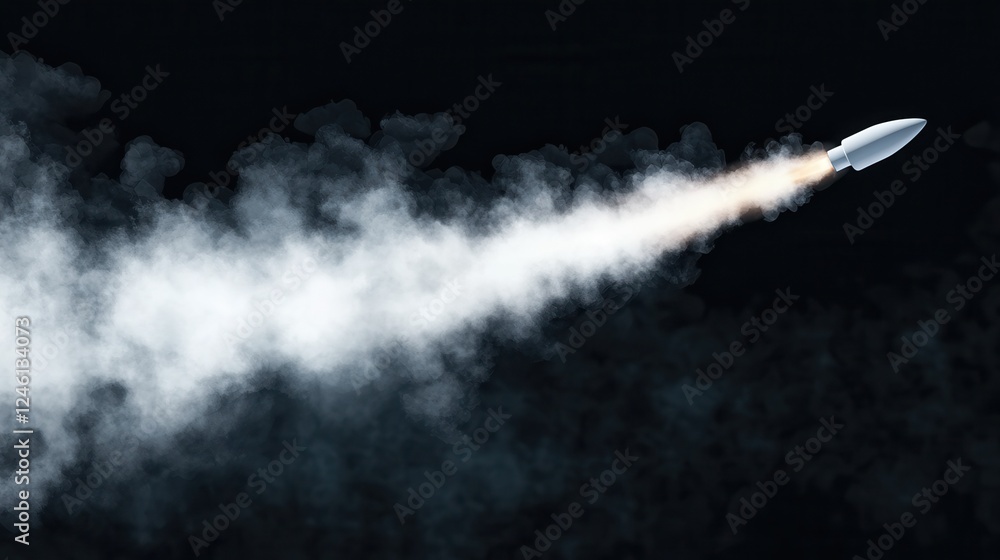 Space rocket launch smoke. Jet smoky trail and foggy clouds. Rocket takeoff contrail isolated vector illustration Space rocket launch smoke. Jet smoky trail and foggy clouds. Rocket takeoff contrail isolated vector illustration