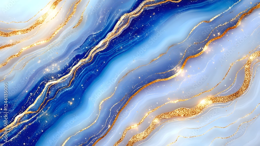 Abstract Blue and Gold Waves with Glittery Sparkles Background Abstract Blue and Gold Waves with Glittery Sparkles Background