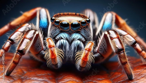 Striking CloseUp of the Venomous Xysticus Kochi Spider in a Forest Web, Showcasing Intricate Patterns and Vibrant Red Hues, Captured with Superior Clarity in a Breathtaking Macro Photography photo