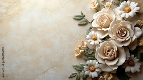 Wallpaper Mural Elegant Cream Roses and Daisies Floral Arrangement Torontodigital.ca