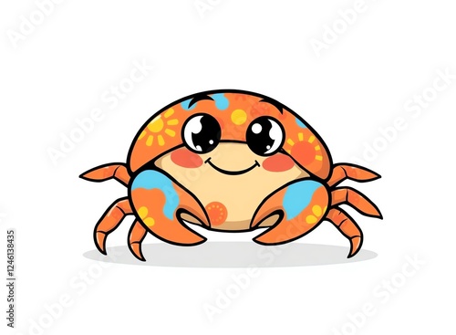 an image of a cartoon crab with a blue and orange shell, cartoon crab with blue and orange spots on its body photo