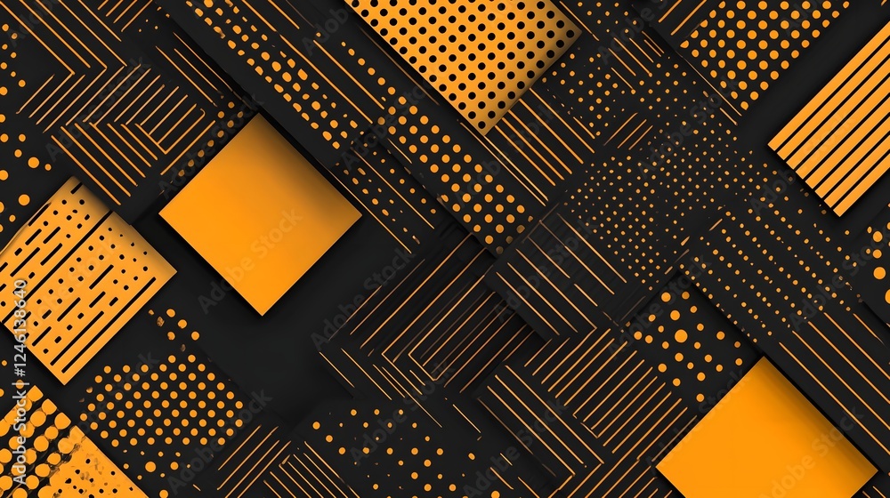 Modern Abstract Pattern in Black and Orange with Geometric Shapes