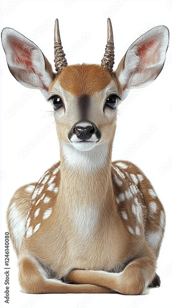 Fototapeta premium Realistic portrait of a fawn with spots looking adorably curious