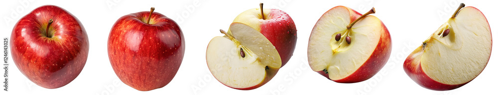 Set of Whole, Half, and Sliced Red Apples in Photorealistic Macro. Red apple isolated Set of Whole, Half, and Sliced Red Apples in Photorealistic Macro. Red apple isolated