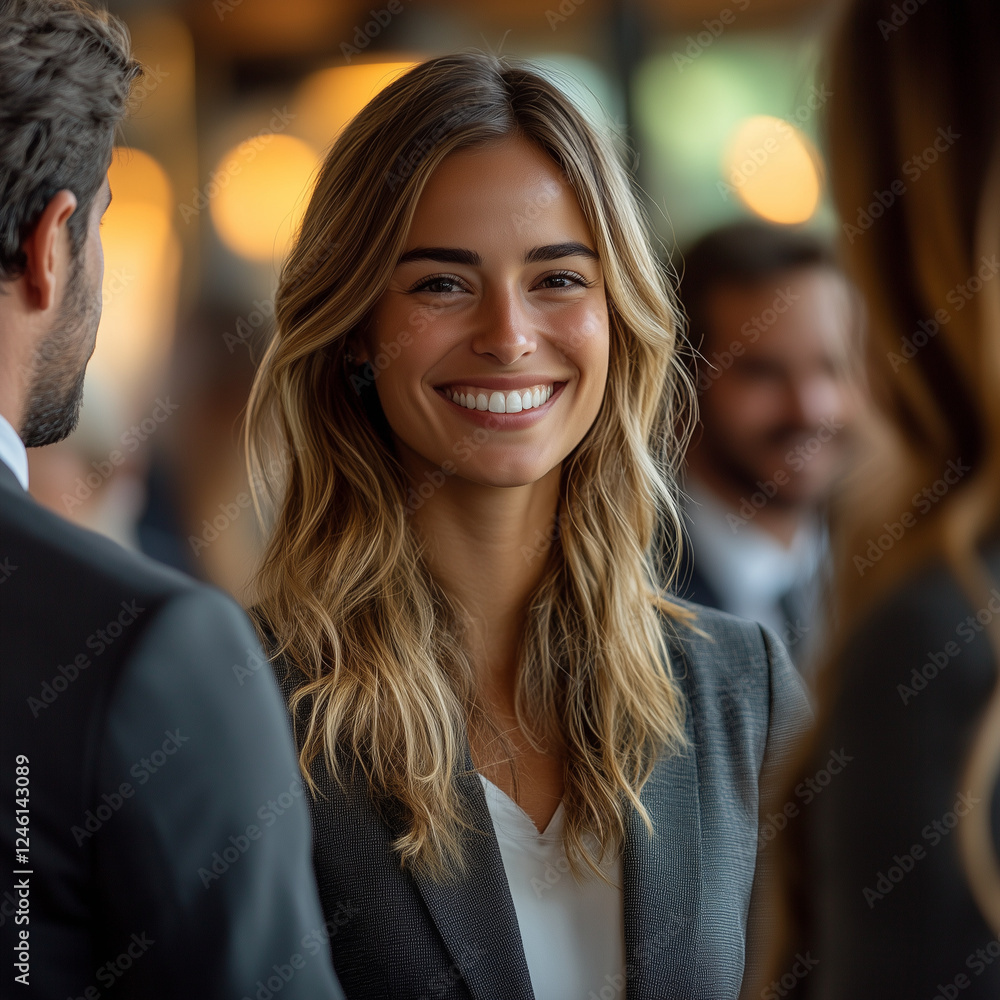 A corporate team onboarding a new hire, welcoming gestures and smiles. Bright lighting, contrast A corporate team onboarding a new hire, welcoming gestures and smiles. Bright lighting, contrast