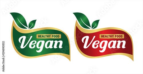 vegan food logo sticker label sign symbol modern design for product package Organic, healthy vegetarian fresh organic product