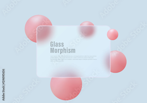 Gradient background with rectangular plate and spheres in glass morphism style.
