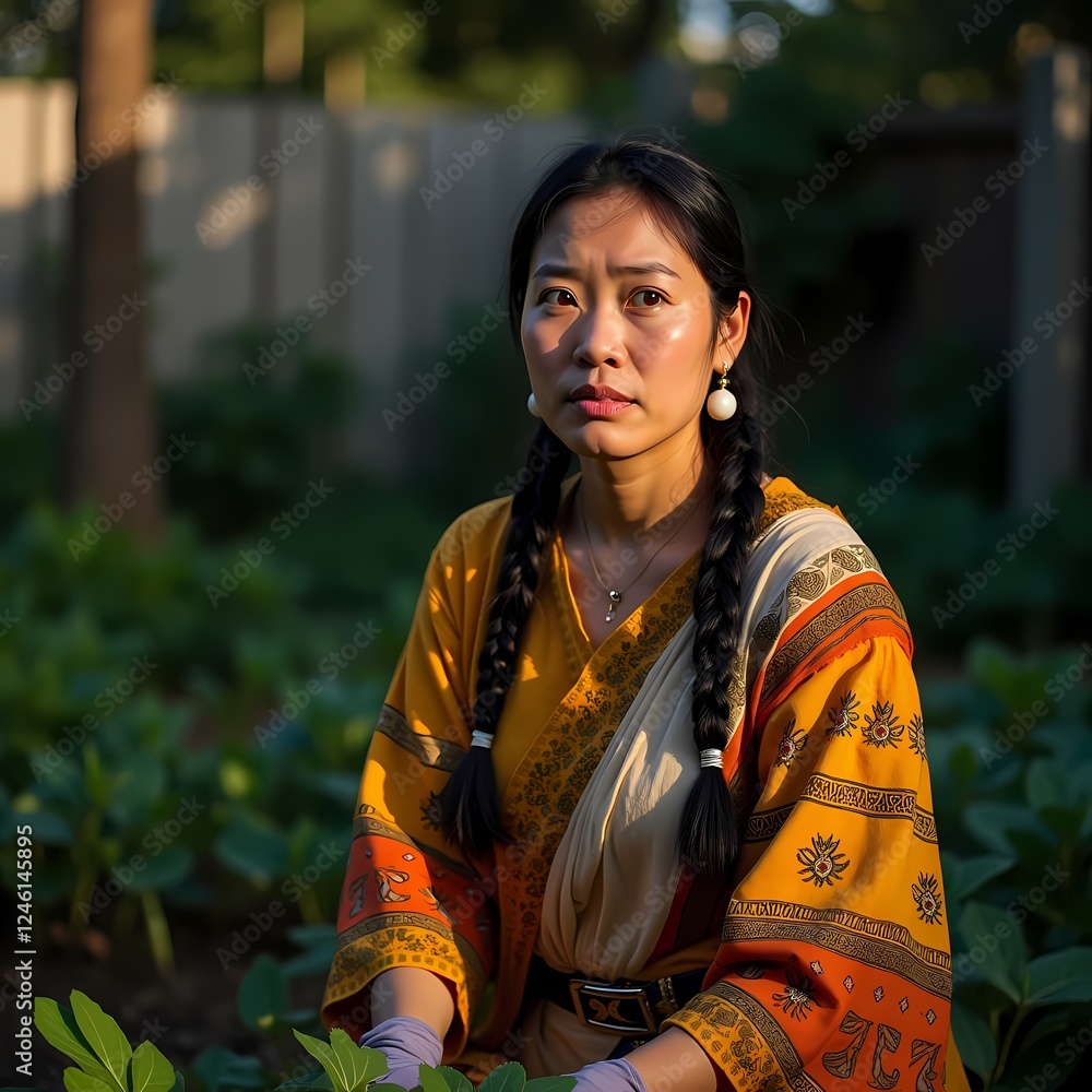 The Startling Serenity of a Pacific Islander Woman Tending to Solitude in Traditional Attire The Startling Serenity of a Pacific Islander Woman Tending to Solitude in Traditional Attire