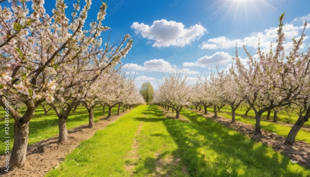 Blossoming Orchard Under a Bright Sky Blossoming Orchard Under a Bright Sky