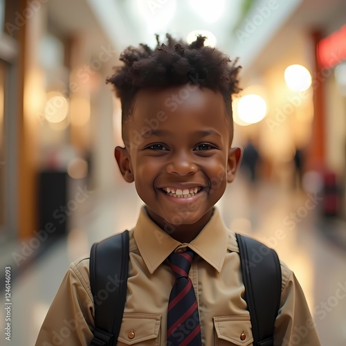 Radiant Non-Binary African American Child Working in Mall Uniform photo