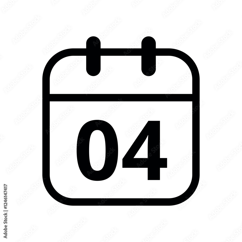 Simple flat icon of black hollow calendar isolated on transparent background for websites and graphic resources, calendar icon, day 04. Simple flat icon of black hollow calendar isolated on transparent background for websites and graphic resources, calendar icon, day 04.