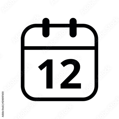 Simple flat icon of black hollow calendar isolated on transparent background for websites and graphic resources, calendar icon, day 12.