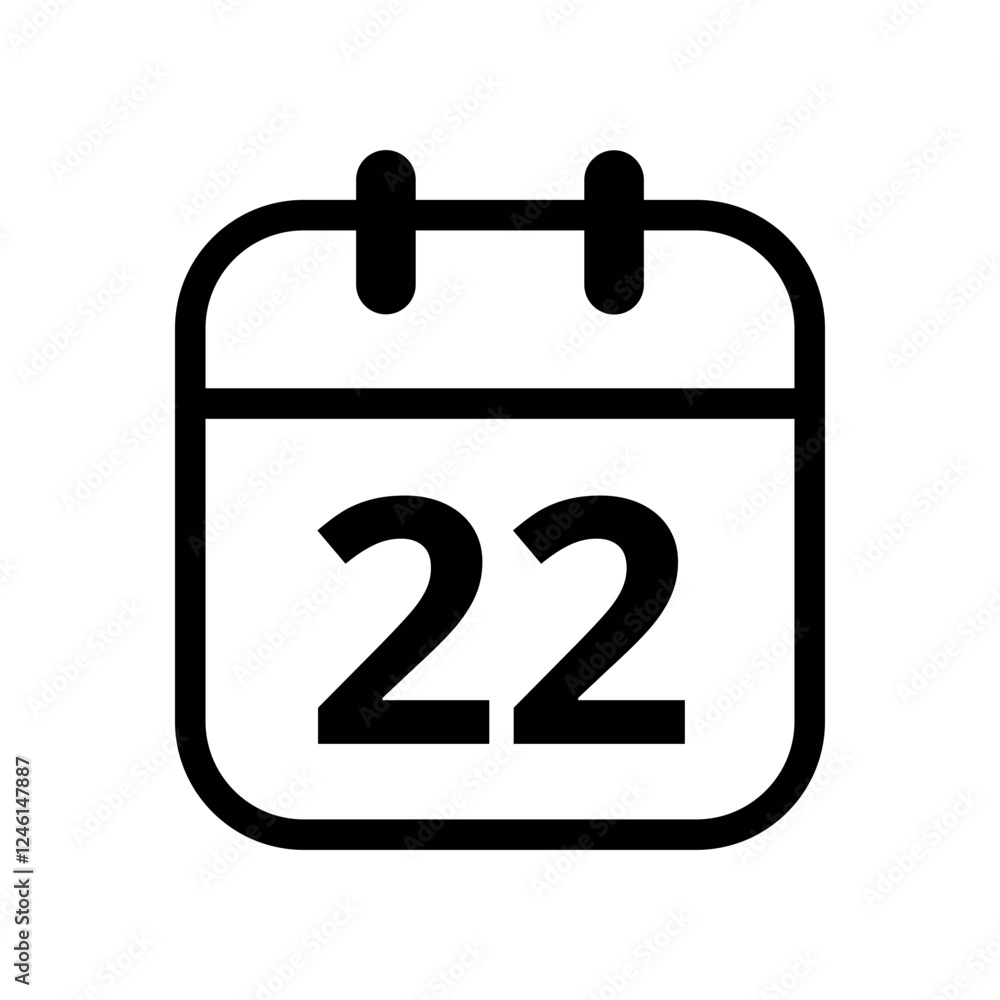 Simple flat icon of black hollow calendar isolated on transparent background for websites and graphic resources, calendar icon, day 22. Simple flat icon of black hollow calendar isolated on transparent background for websites and graphic resources, calendar icon, day 22.