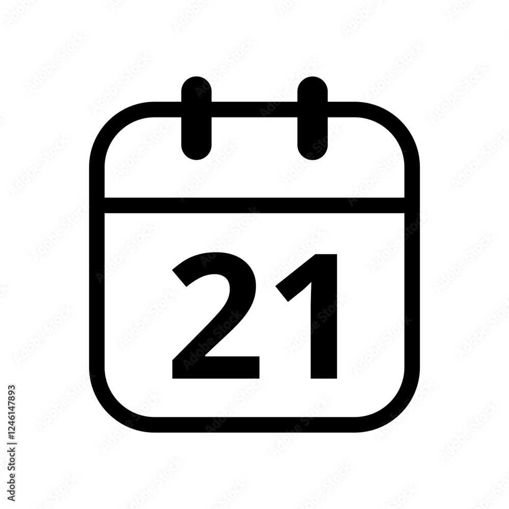 Simple flat icon of black hollow calendar isolated on transparent background for websites and graphic resources, calendar icon, day 21. Simple flat icon of black hollow calendar isolated on transparent background for websites and graphic resources, calendar icon, day 21.