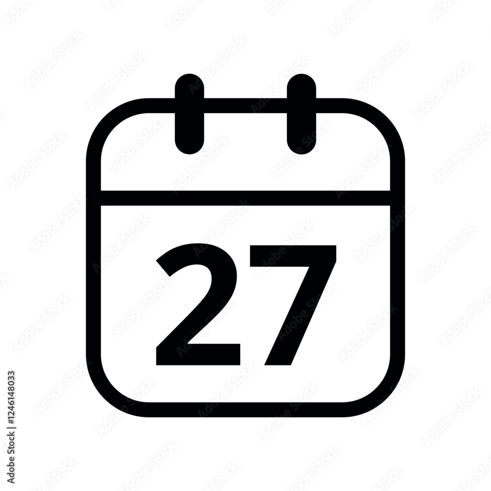 Simple flat icon of black hollow calendar isolated on transparent background for websites and graphic resources, calendar icon, day 27. Simple flat icon of black hollow calendar isolated on transparent background for websites and graphic resources, calendar icon, day 27.