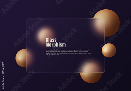 Dark gradient background, transparent matte panel with gold spheres. Abstract template of the landing page of the site.