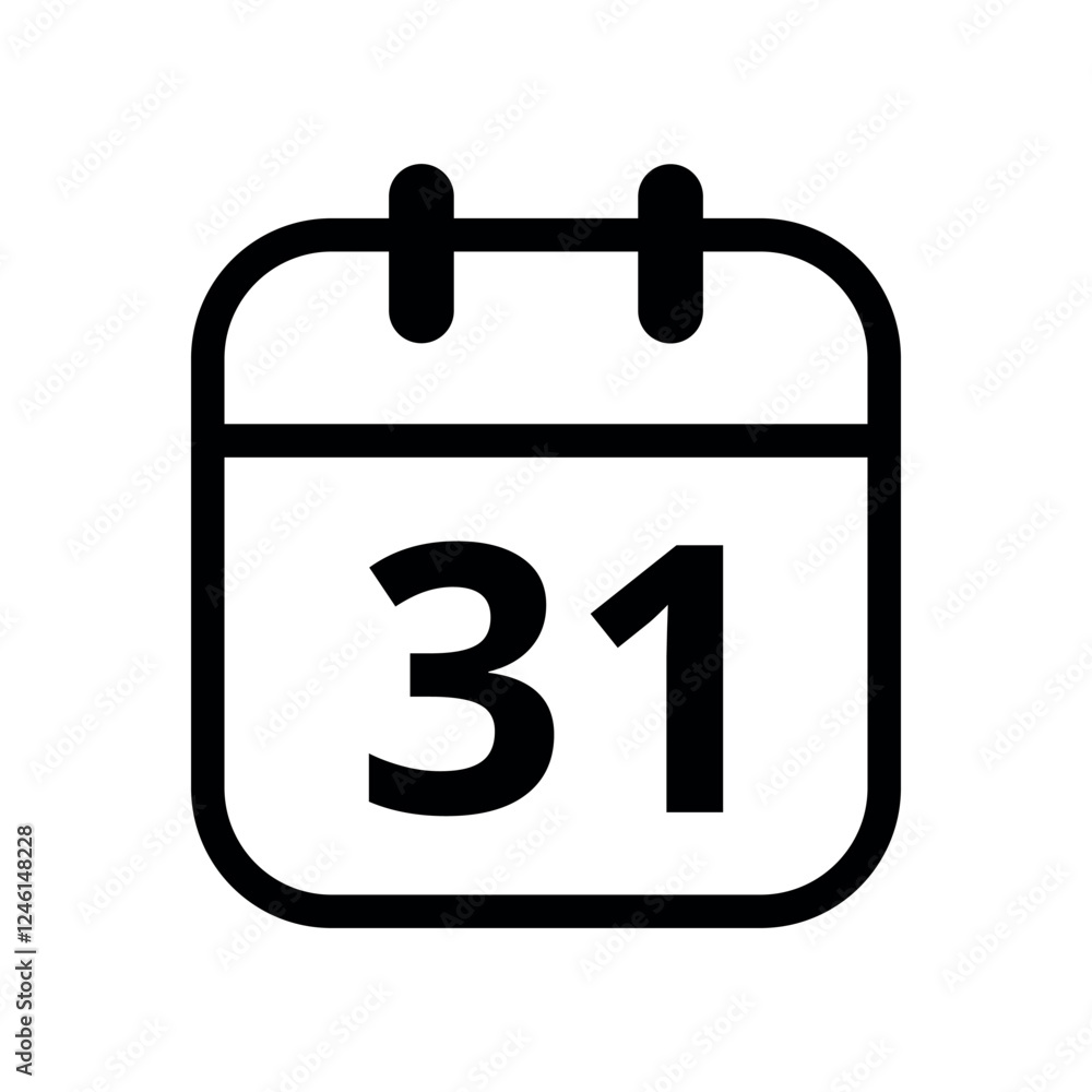 Simple flat icon of black hollow calendar isolated on transparent background for websites and graphic resources, calendar icon, day 31. Simple flat icon of black hollow calendar isolated on transparent background for websites and graphic resources, calendar icon, day 31.