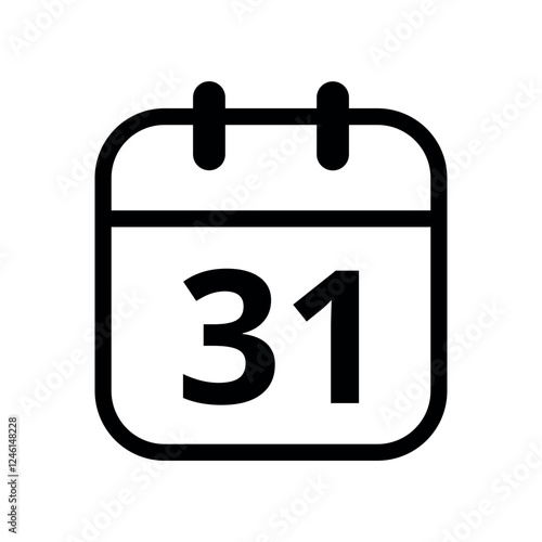 Simple flat icon of black hollow calendar isolated on transparent background for websites and graphic resources, calendar icon, day 31.