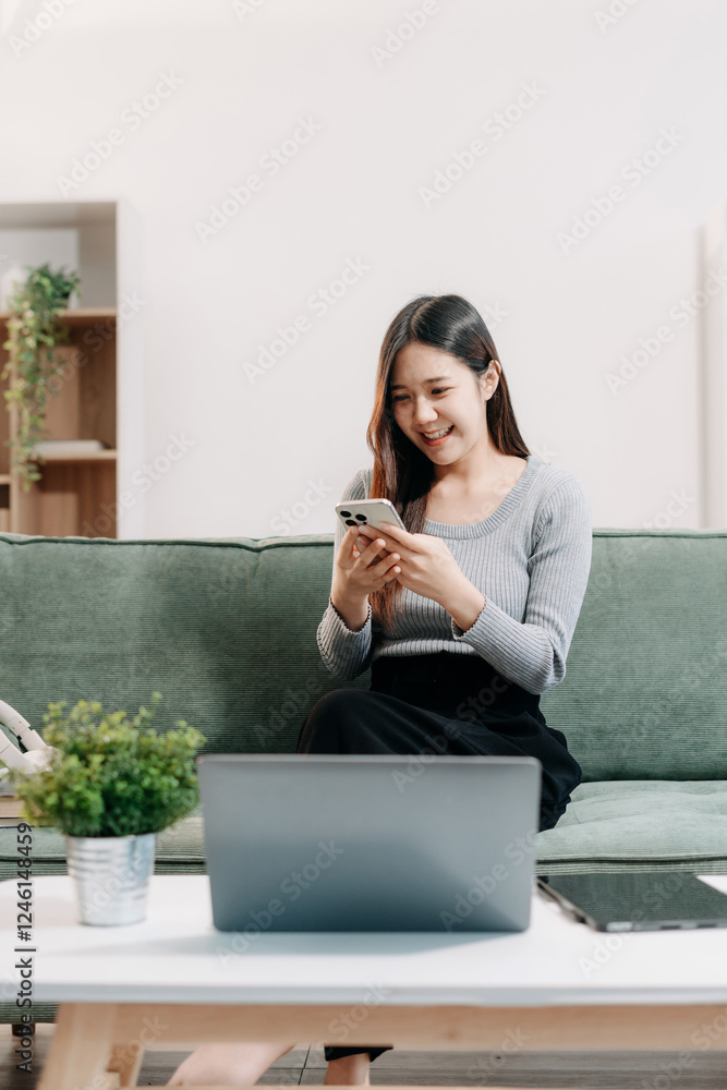 lifestyle Happy woman looking at tablet and cellphone screen. lifestyle Happy woman looking at tablet and cellphone screen.