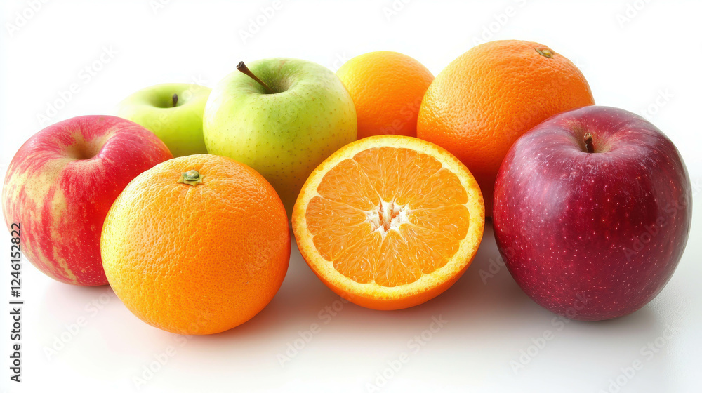 Fresh Selection of Colorful Fruits Including Apples and Oranges on a Clean White Background Fresh Selection of Colorful Fruits Including Apples and Oranges on a Clean White Background