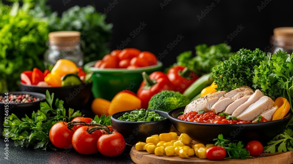 Fresh ingredients and healthy dishes kitchen food photography vibrant setting close-up view culinary inspiration for home cooks Fresh ingredients and healthy dishes kitchen food photography vibrant setting close-up view culinary inspiration for home cooks