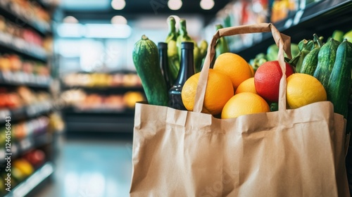 Fresh Organic Groceries Bag with Colorful Fruits and Vegetables