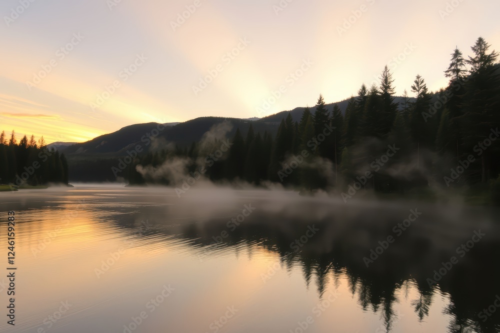 Fototapeta premium Misty Lake at Sunrise