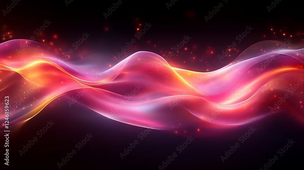 Fototapeta premium Abstract Pink and Orange Wave with Glowing Particles