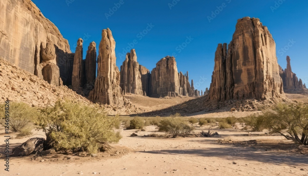 Desert Landscape with Towering Rock Formations