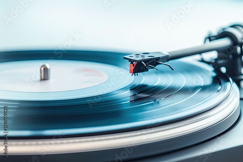 close-up of classic vinyl record spinning on turntable soft lighting nostalgic and high-quality sound feel analog warmth photo