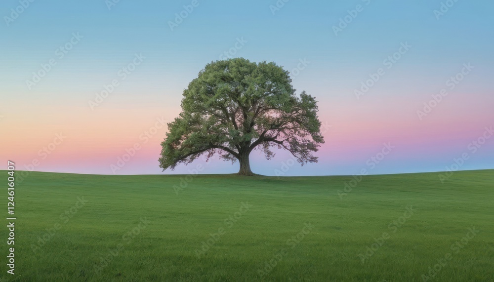 Fototapeta premium Peaceful Meadow with a Lone Tree at Twilight