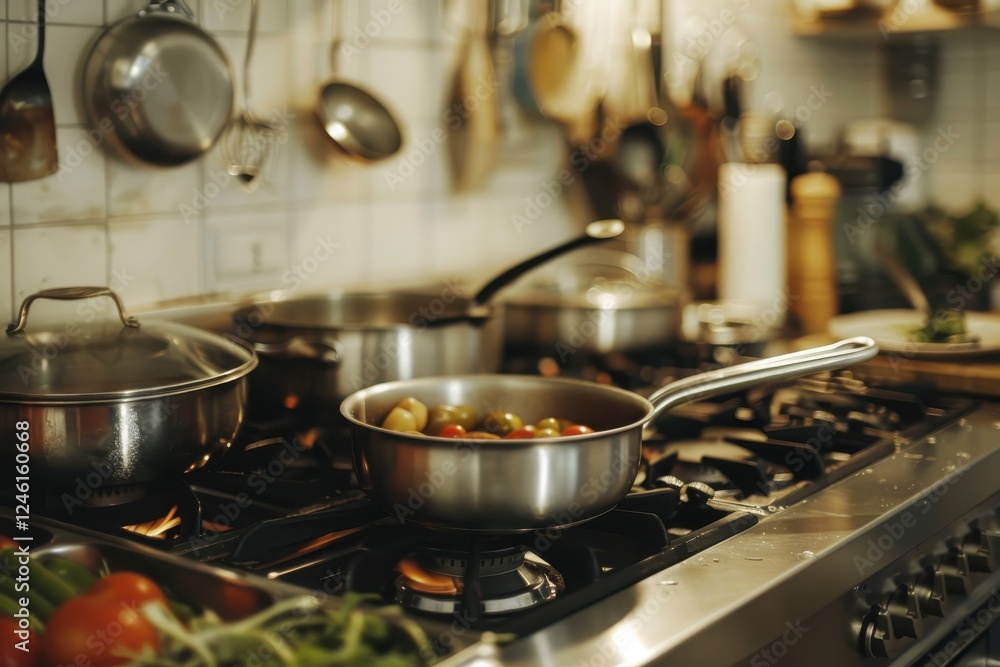 Chef preparing fresh ingredients in a rustic kitchen filled with various cooking tools and pots during the evening hours Chef preparing fresh ingredients in a rustic kitchen filled with various cooking tools and pots during the evening hours