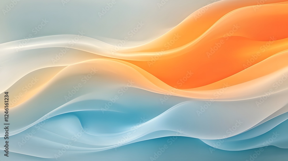 Abstract Fluid Waves in Soft Colors of Blue, Orange, and White Abstract Fluid Waves in Soft Colors of Blue, Orange, and White