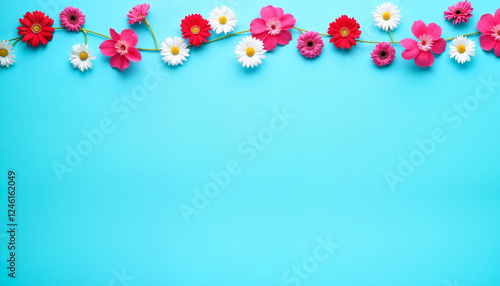 Wallpaper Mural Vibrant flower garland on vivid blue background, cheerful decoration Torontodigital.ca
