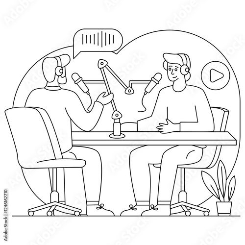 conversational or interview-style show vector design, Podcast or slice-of-life journalism sign, Web television series symbol, audio blog  journals illustration, Co-hosting Conversations concept