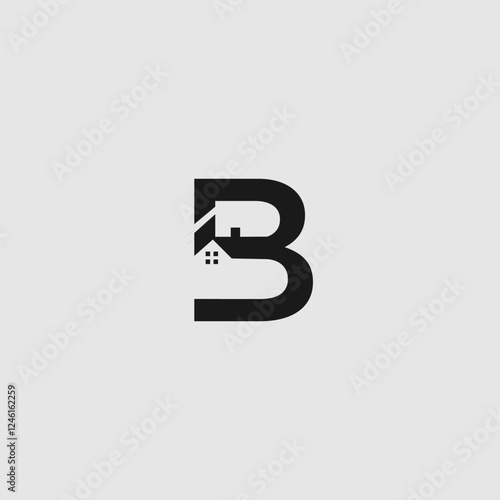 Elegant letter B and house icon combination logo design for real estate