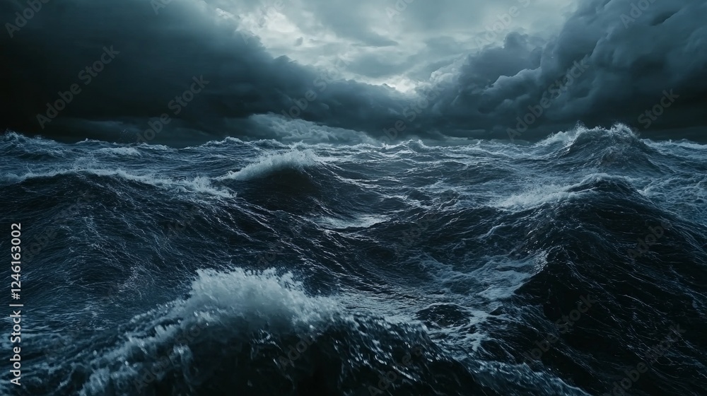 Fototapeta premium North Sea coast in a storm with dark waves and a dramatic sky