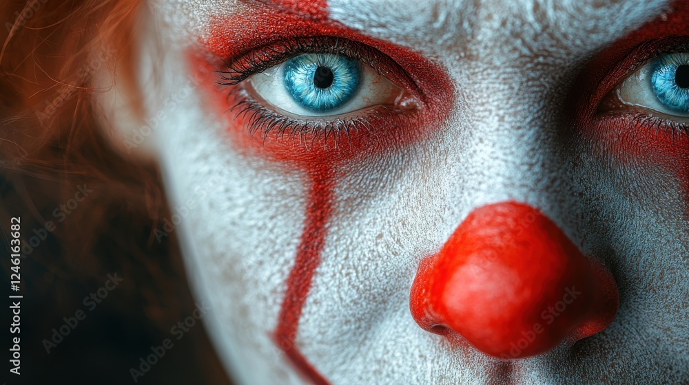 close up portrait of a scary clown with red nose on dark background make up close up portrait of a scary clown with red nose on dark background make up