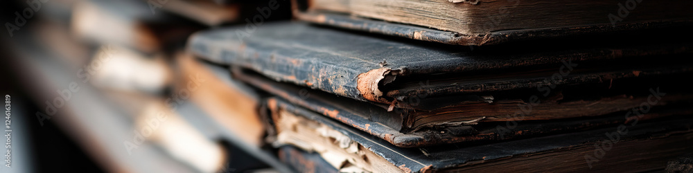 Stack of Antique Books with Damaged Covers Stack of Antique Books with Damaged Covers