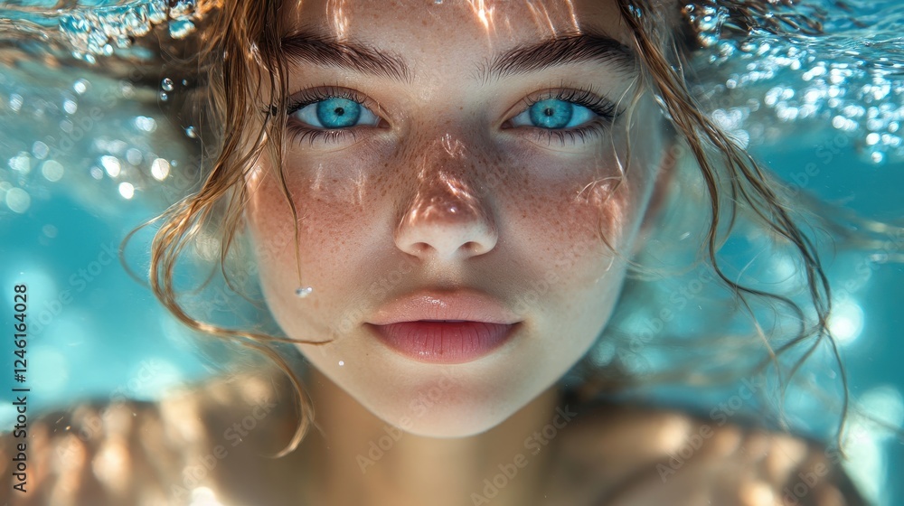 close up portrait of a young woman underwater close up portrait of a young woman underwater