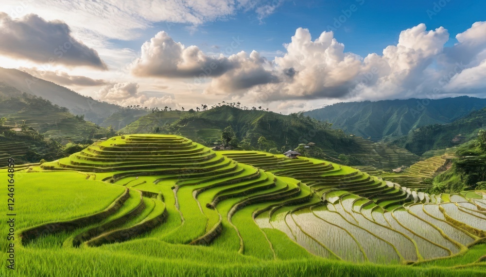 Serene Rice Terraces Under a Vibrant Sky Serene Rice Terraces Under a Vibrant Sky