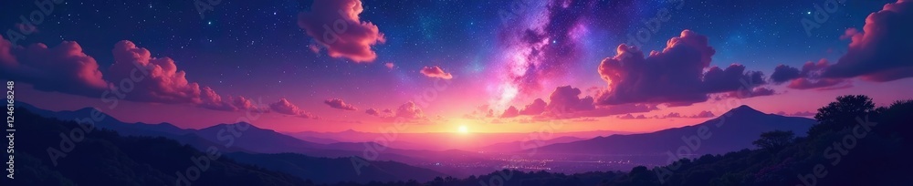 Fototapeta premium paisaje con cielos luminoso y estrellas multicolores con un efecto sonoro, patr?n natural, luces del cielo, cielo luminoso