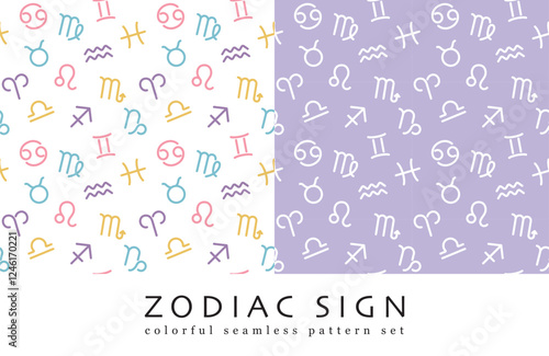 12星座マークのシームレスパターンセット　カラフル