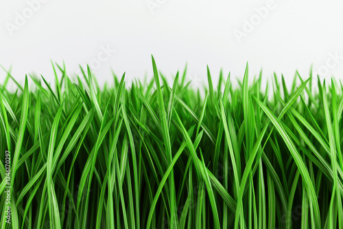 Vibrant green grass blades against a clean, white background for fresh nature appeal.