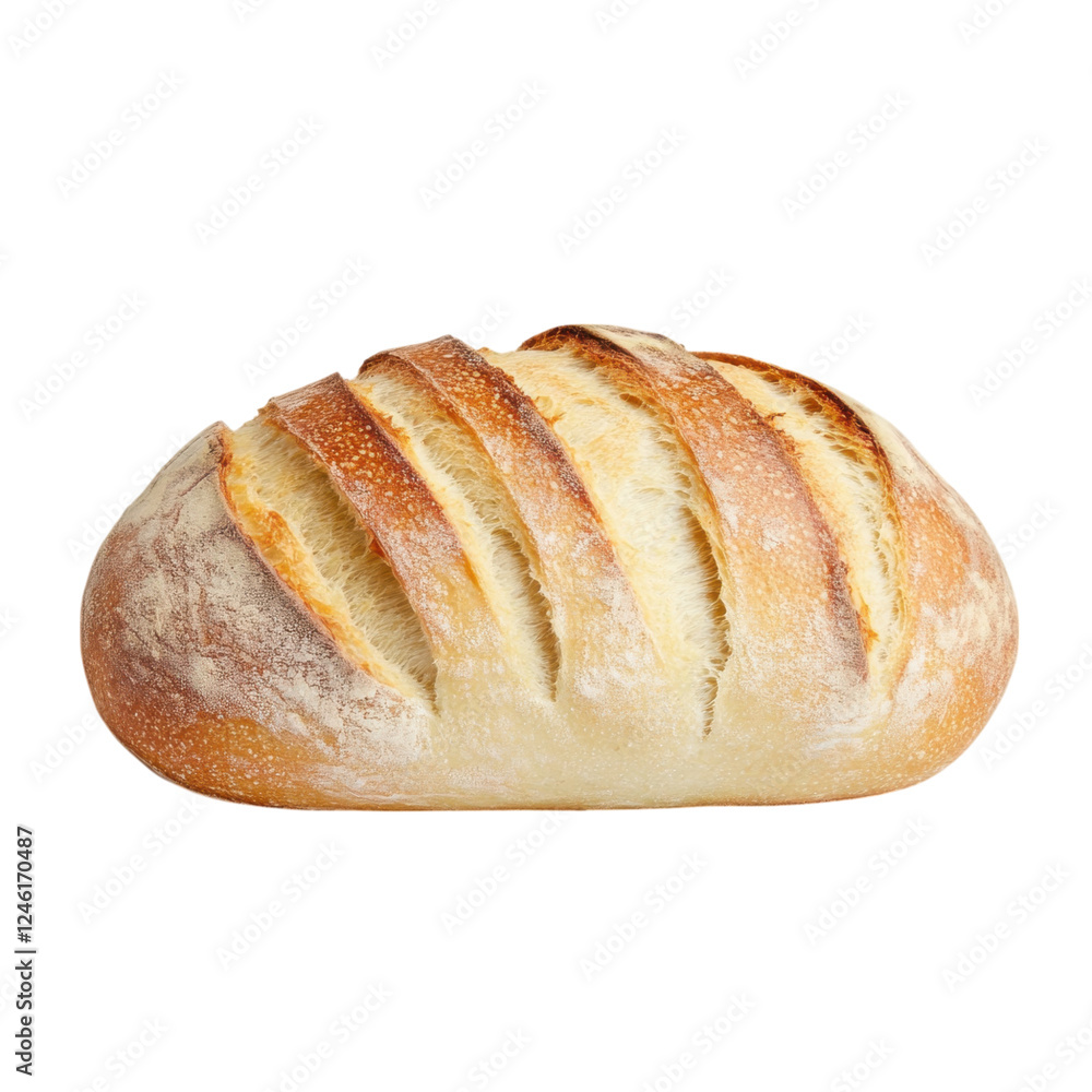 Fresh loaf of bread with golden brown crust and sliced top Fresh loaf of bread with golden brown crust and sliced top
