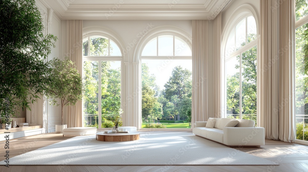 Obraz premium Sunlit Luxury Living Room with Garden View