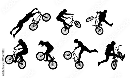 BMX biker silhouette. BMX freestyle vector silhouette. Suitable for design element of acrobatic extreme sport.