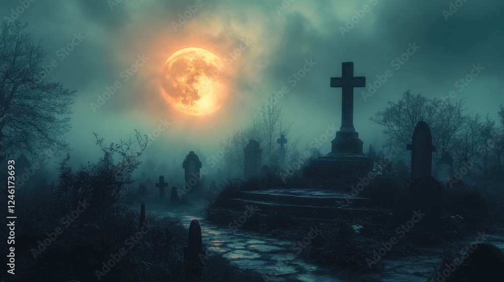 dark and eerie cemetery scene under full moon background dark and eerie cemetery scene under full moon background