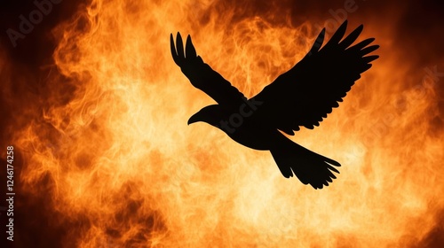 Wallpaper Mural Silhouetted Bird Flying Against Intense Flame Background Torontodigital.ca