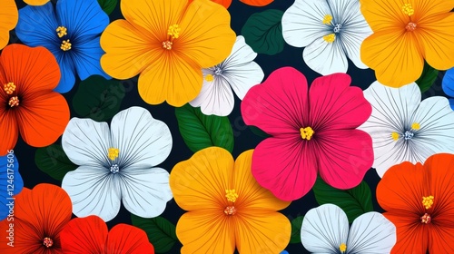 Wallpaper Mural Vibrant Floral Background with Colorful Hibiscus and Leaves Torontodigital.ca